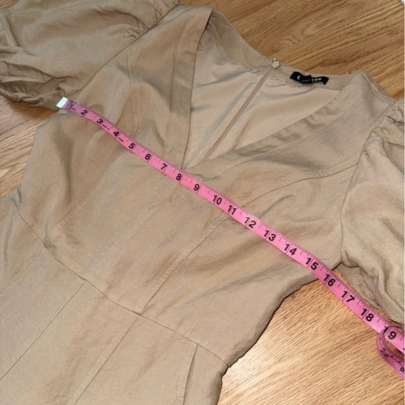 Express Linen-Blend Puff Sleeve Romper Neutral Cream Tan Size XS - Picture 8 of 14